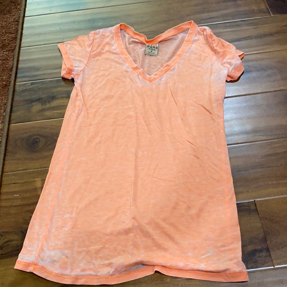 Women’s small sheer orange v-neck T-shirt